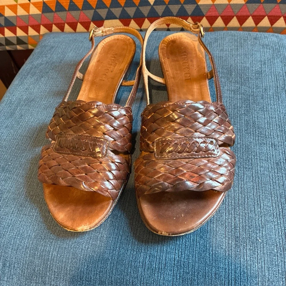Sesto Meucci vintage brown woven sling back sandals size 8.5 - Picture 1 of 6